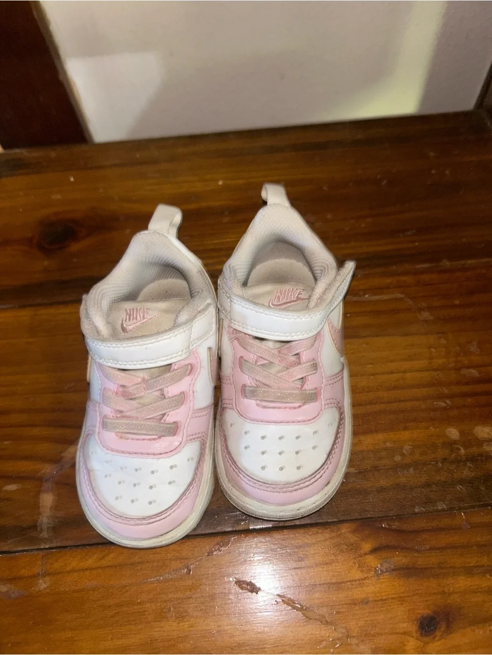 Nike White and Light Pink Toddler Velcro Sneakers